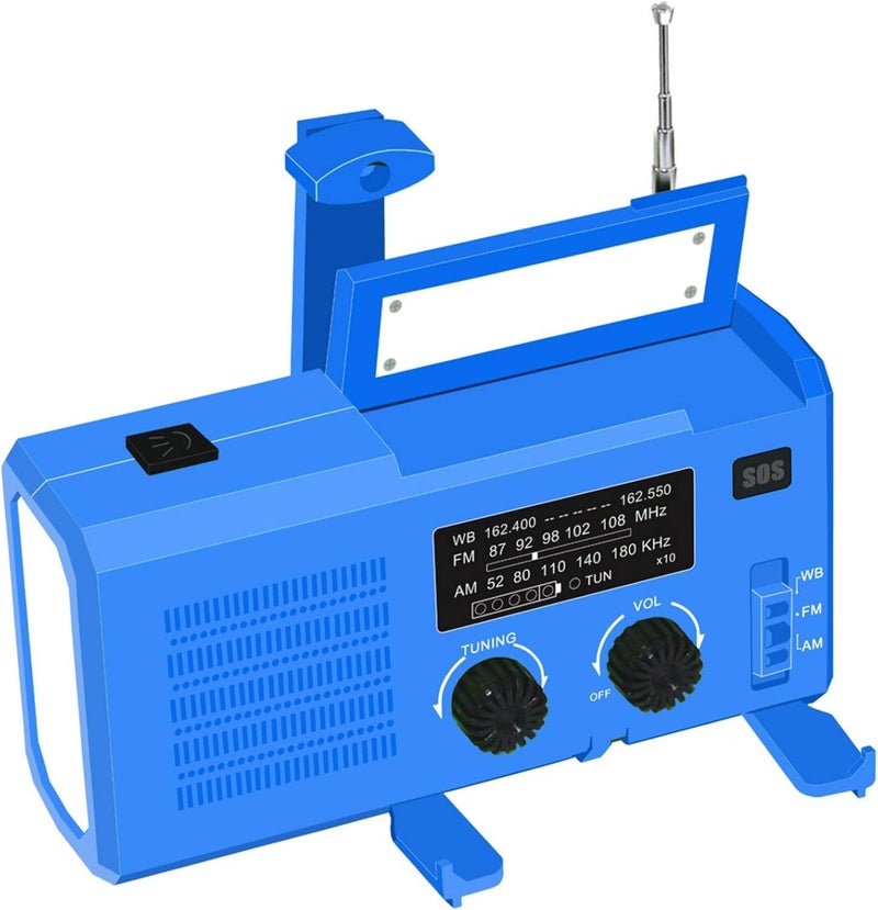 ويوبلز راديو يعمل بالطاقة الشمسية، بطارية 4000 مللي أمبير، راديو طوارئ NOAA للأحوال الجوية، مصباح يدوي، بنك طاقة محمول، منبه SOS، راديو AM/FM، ومصباح LED للطوارئ الخارجية - Image 1